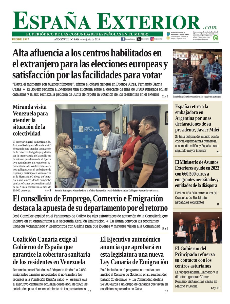 Ya disponible para su descarga en nuestra web la portada de un nuevo número de la edición impresa. espanaexterior.com #españaexterior #españolesenelexterior #gallegosporelmundo #emigrantesespañoles #españaexterior1066
<a href="/CeDEU2/">Ce.DEU</a>
<a href="/EspanolesEn/">Descendientes Españoles en el Mundo</a>
<a href="/des_exilio/">Descendientes Exilio</a>
#CREs #CGCEE