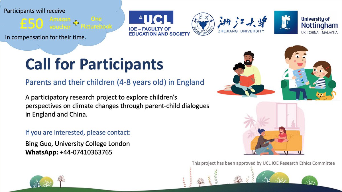 Dr Yuwei Xu 徐玉炜 (@dr_yuweixu) on Twitter photo We’re looking for UK-based families with children aged 4-8 years old to participate in a project on young children’s perspectives on climate change. You’ll do a shared booked reading with your child. You’ll get the picture book & £50 Amazon voucher. 👇🏼👇🏼 <a href="/DrJieGao/">Dr Jie Gao</a> <a href="/YZHU91/">Dr Yan Zhu</a> We’re looking for UK-based families with children aged 4-8 years old to participate in a project on young children’s perspectives on climate change. You’ll do a shared booked reading with your child. You’ll get the picture book & £50 Amazon voucher. 👇🏼👇🏼 <a href="/DrJieGao/">Dr Jie Gao</a> <a href="/YZHU91/">Dr Yan Zhu</a>