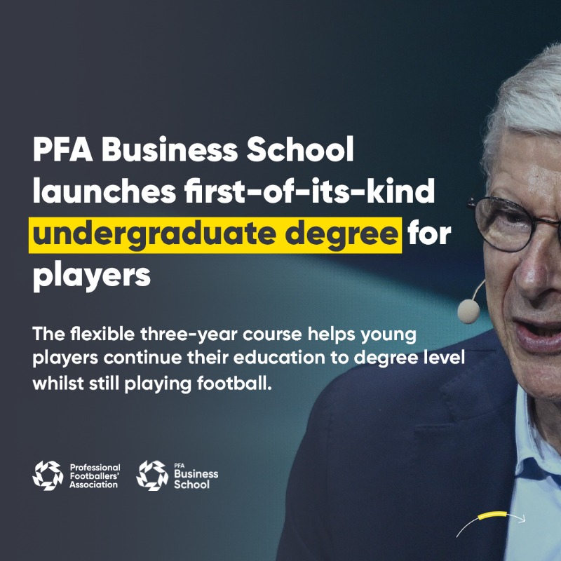 PFA's tweet photo. Created for players. 
Backed by Arsène Wenger.

Introducing the first ever undergraduate degree designed specifically for footballers.