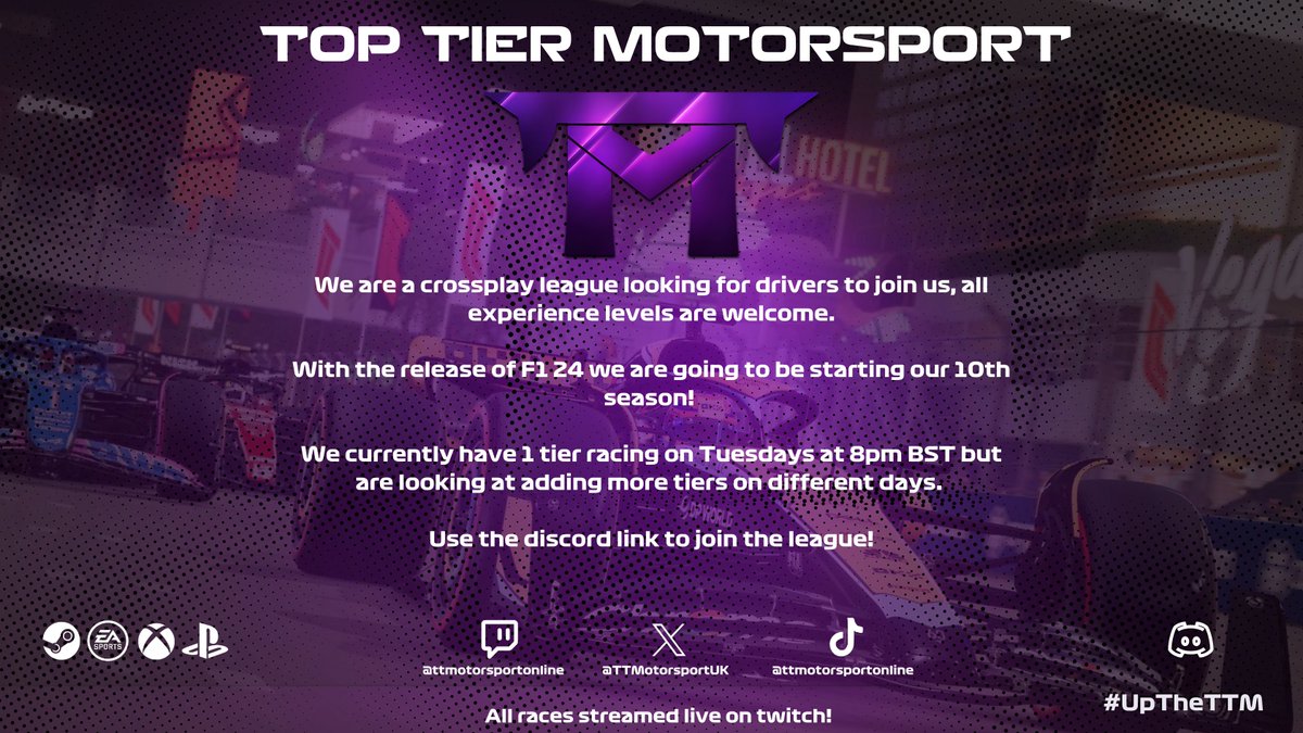 We are recruiting for season 10! 
Join via the discord link
We hope to see you on track ✌️
discord.gg/A4cj9JGDdE