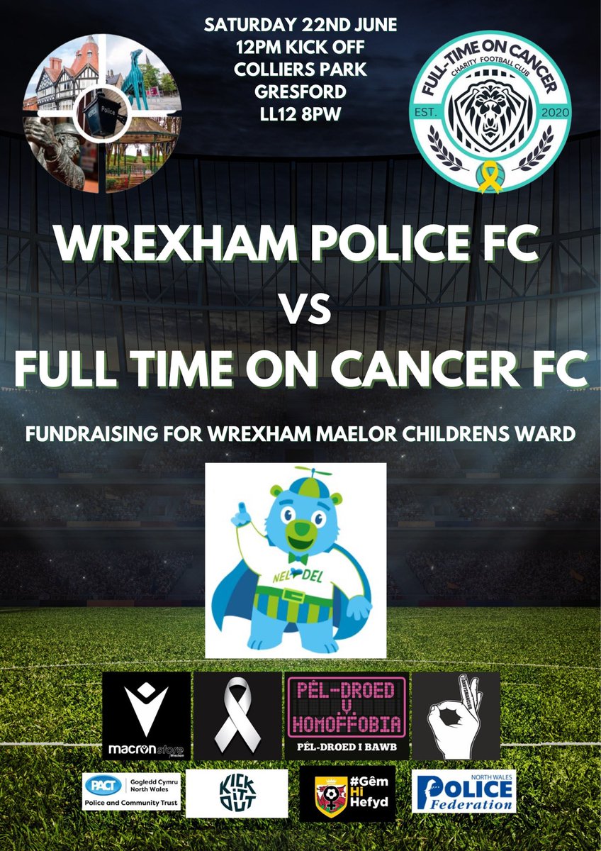 In the spotlight 🔦 are our next opponents <a href="/FTOC_FC/">Full-TimeOnCancer F.C 🎗💚</a>. They are based in #Oldham and have raised over £5,000 for children’s cancer charities 👏 da iawn!!! 

We look forward to meeting them and together we’re raising money for #Wrexham Children’s Ward justgiving.com/page/wrexham-p…