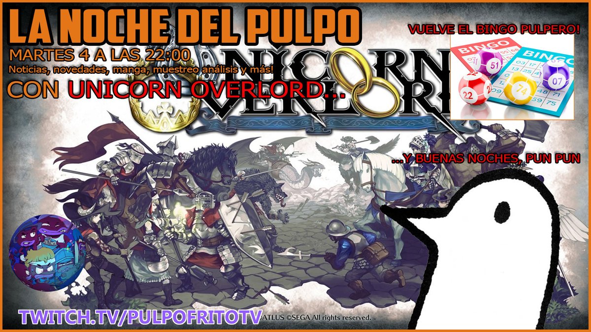 Se viene una Noche del Pulpo loca hoy, con el análisis de Unicorn Overlord, la reseña del manga Buenas Noches Pun Pun, repaso al State of Play y Bingo para el DoritosFest...y de paso felicitamos el cumple al gallego! no te lo pierdas!
