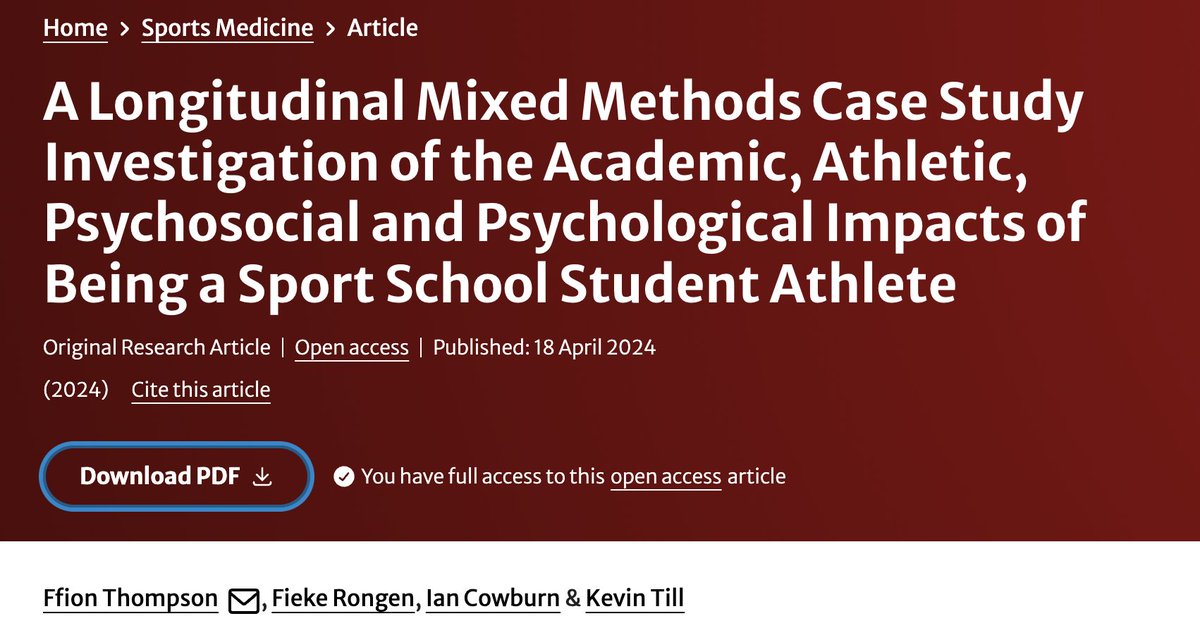 Dr. Ffion Thompson (@ffionthompson) on Twitter photo 🚨 New Paper in <a href="/SportsMedicineJ/">Sports Medicine</a> 🚨
✅ Open Access ✅
A Longitudinal Mixed Methods Case Study Investigation of the Academic, Athletic, Psychosocial and Psychological Impacts of Being a Sport School Student Athlete
➡️ doi.org/10.1007/s40279…
See Thread 👇 🚨 New Paper in <a href="/SportsMedicineJ/">Sports Medicine</a> 🚨
✅ Open Access ✅
A Longitudinal Mixed Methods Case Study Investigation of the Academic, Athletic, Psychosocial and Psychological Impacts of Being a Sport School Student Athlete
➡️ doi.org/10.1007/s40279…
See Thread 👇