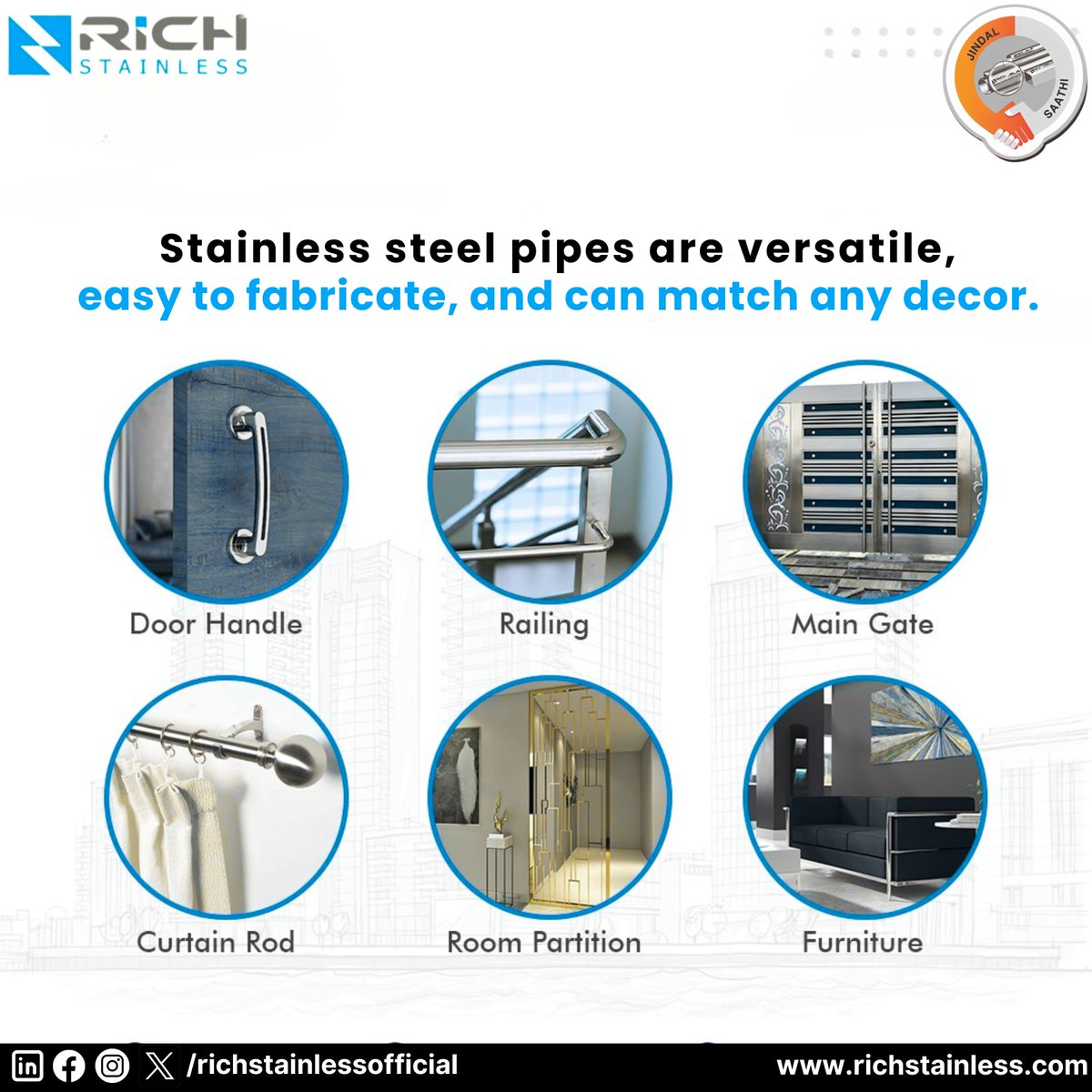 Reliable, durable, and top-grade – our stainless steel pipes are your perfect choice.  #stainlessteelpipe #metalfabrication #304stainlesssteel #doorhandle #jindalsteel