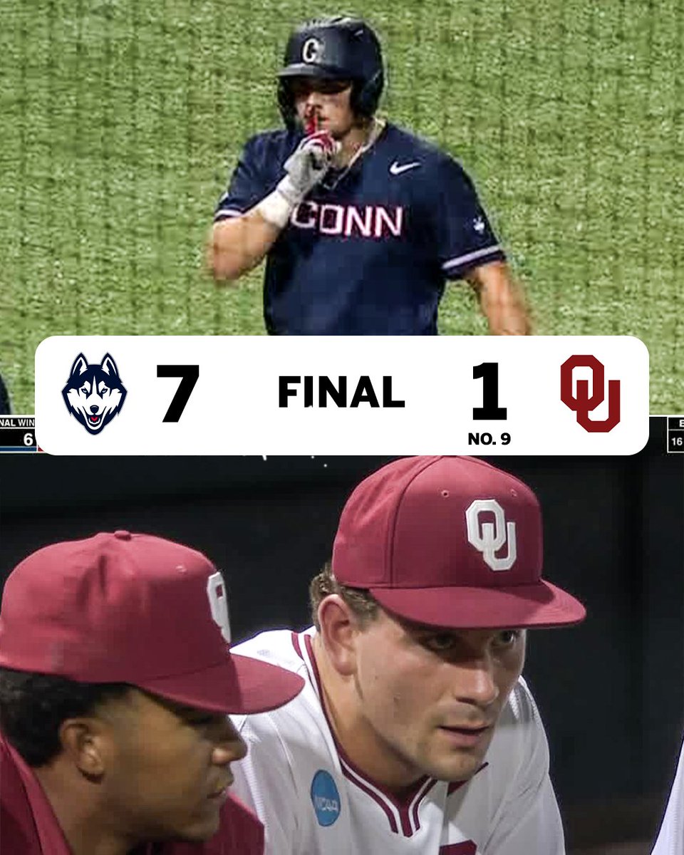 UCONN UPSETS NO. 9 OKLAHOMA IN NORMAN TO GO TO THE SUPER REGIONALS 😤 (via @UConnBSB)