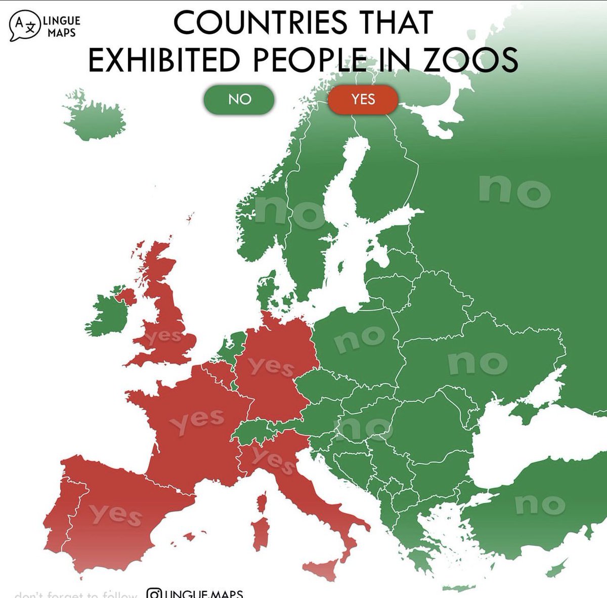 Geçmişte hayvanat bahçesinde insan sergilemiş ülkeler (kırmızı). Yoruma gerek yok.