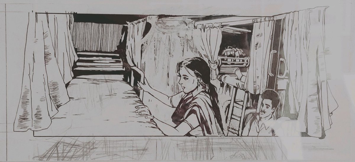 DevakiNeogi's tweet image. Framed! #studiodecor Here&apos;s another panel, from an indie comic. Bus journey in India. original art #penNinkDrawing #artistoninstagram #artistOnCara #artistOntwitter