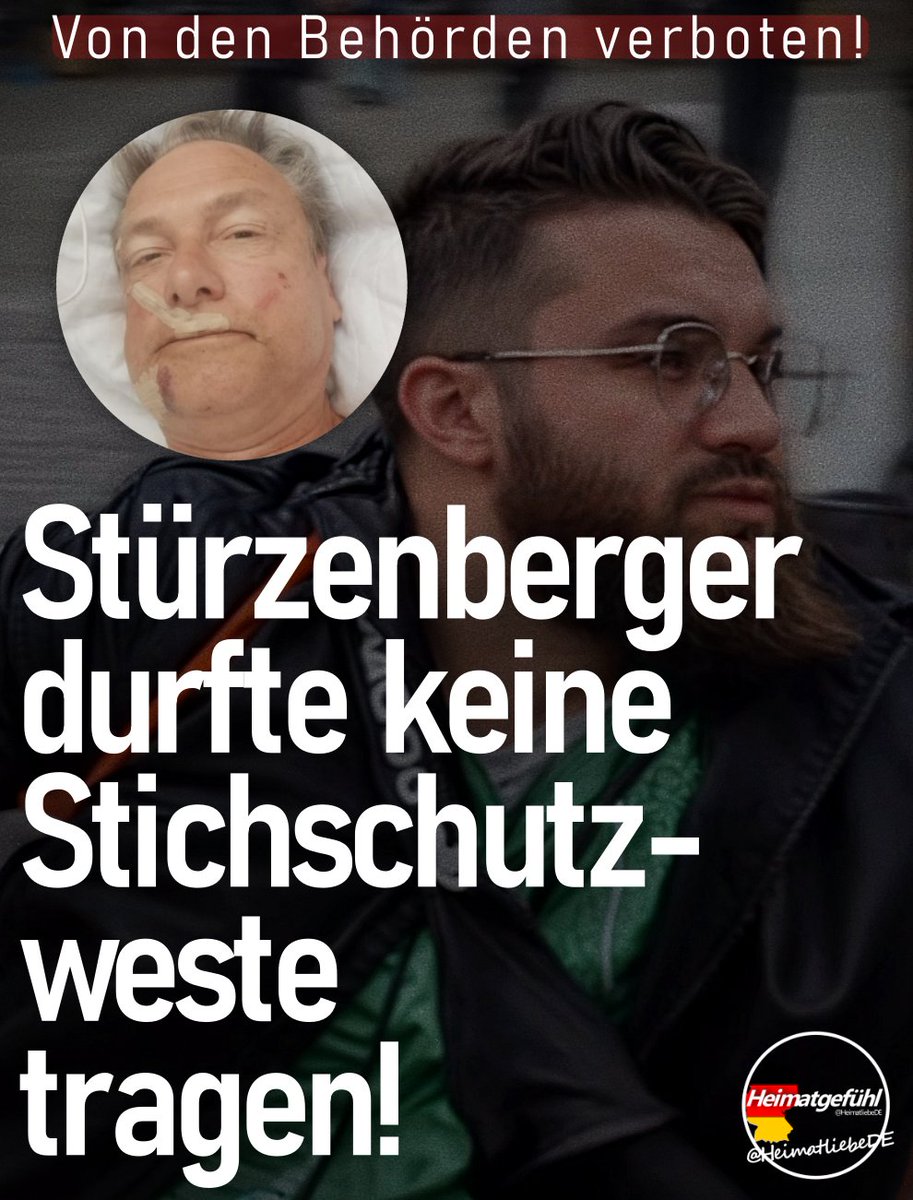 Kann man sich alles nicht mehr ausdenken! Behörden verbieten Michael Stürzenberger eine Stichschutzweste zu tragen. Grund: „Dies sei eine ‚passive Bewaffnung‘ und das sei nicht gesetzeskonform.“ (§ 17a) Michael Stürzenberger liegt mit Stichverletzungen im Krankenhaus und