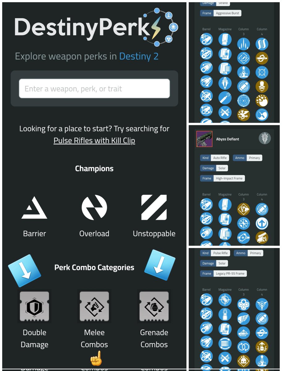 Destiny_Perks's tweet image. So excited for TFS that we rolled out a new feature, a new way to search-

🚨 PERK COMBO CATEGORIES 🚨

Just testing the waters in this, so we started with 3 groups:

♻️ Double Damage
♻️ Melee Synergy
♻️ Grenade Synergy

Try it out, find the perfect roll for your build, and enjoy