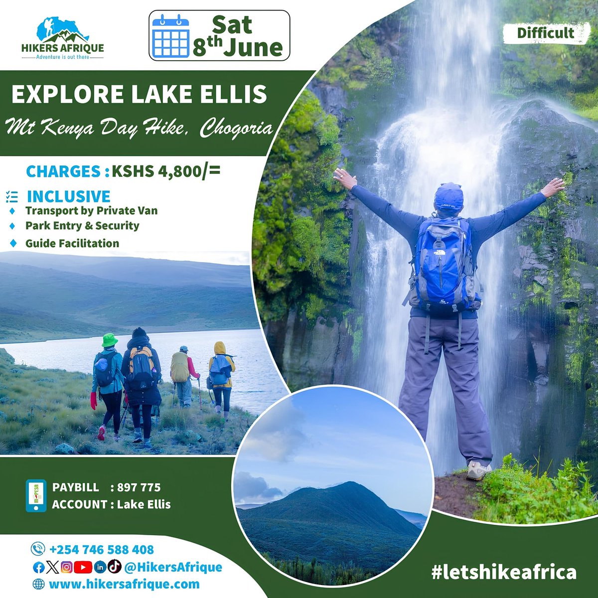 HikersAfrique's tweet photo. Lake Ellis, Mugi Hill &amp; Nithi Falls
Mt Kenya Day Hike, Chogoria

🗓️:- Sat 8th June
Intensity:- Difficult

Charges:- Kes 4,800

MPESA paybill: 897775
Account:- ’Lake Ellis’

📬 info@hikersafrique.com
📞or Chat:-* 0746588408

⚝ #Letshikeafrica 🌍
https://t.co/7JUpNdslb9 https://t.co/xBVtE3Inm3