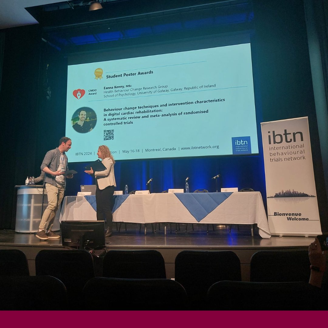 PhD scholar <a href="/eannak_31/">Eanna Kenny</a> received the Best Poster Award. Eanna's research focuses on understanding the active ingredients of cardiac rehabilitation and optimising digital cardiac rehabilitation using a novel method from behavioural science, the Multiphase Optimization Strategy MOST