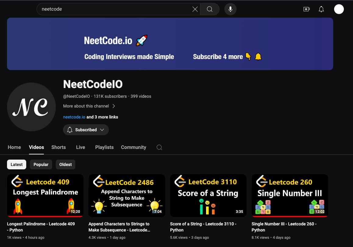 RageF2112's tweet photo. NeetCodeIO
-talking about DSA ,how can I forget this guy wonderful , fabulous guy first came to his channel to understand the leetocde problems but stayed there because both have same Crush - Math(😇). just loved his style
@neetcode1 
@neetcode.io
Has two channel check out both. https://t.co/Cl4X072mML