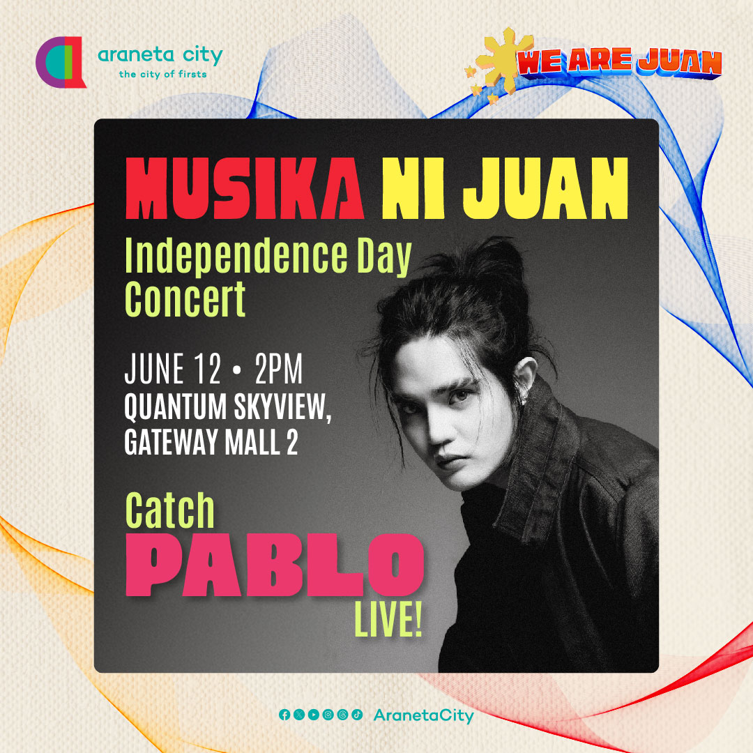 AranetaCity's tweet photo. Teka lang, ano na nga ba'ng petsa? June 4 pa lang pero 'takits tayo sa June 12 dito sa #AranetaCity! 🇵🇭

Keep riding on because @imszmc will be waiting for your this June 12 for the Musika ni Juan at the Quantum Sykview! From EDSA to Araneta, #WeAreJuan this #IndependenceDay! 🛵 https://t.co/MN3PdbZPAO