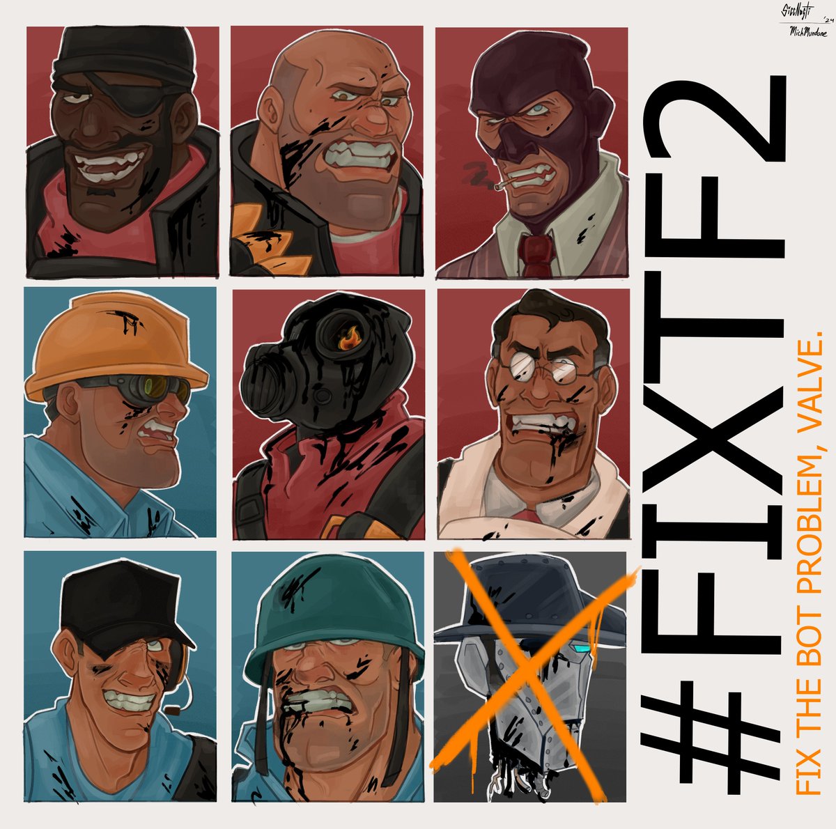 SiccNastiArt's tweet photo. We're fighting for this game, Valve.  It's your turn now. Fix the bot problem.   Sign the petition ! https://t.co/Fhu394DBp3 https://t.co/L6wJL1ZEOe