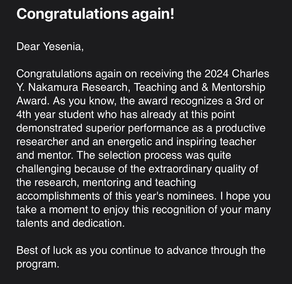 I was awarded the Charles Y. Nakamura Research, Teaching, and Mentorship award. This one is really special to me. I’m eternally thankful for the amazing mentorship I have received (<a href="/NgTRUSTlab/">UCLA TRUST Lab</a> <a href="/annaslau/">Anna Lau</a> <a href="/MiyaBarnett/">Dr. Miya Barnett</a> &amp; Dr.Chavira). I’m trying my best to pay it forward 🥹