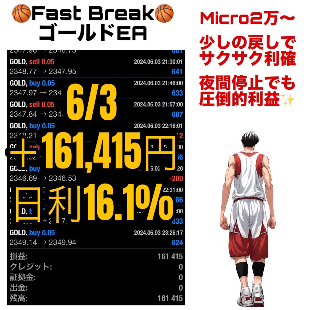 業界トップクラスの利確の早さ
サクサク利確‼️一番人気✨

🔥マイクロ対応2万から可能
🔥順張り逆張り選択

🏀Fast Break🏀ゴールドEA
【6/3】フル稼働 順張り
＋161,415円  🔥日利16.1%

EAオプチャで無料配布中✨
↓
is.gd/HXcUOo

自動売買/ゴールド/ドル円/爆益/副業/BTC/為替介入
#ad