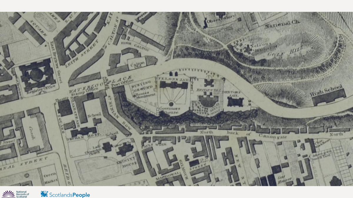 NatRecordsScot's tweet photo. Detail from a plan of Calton Hill and Edinburgh by John Wood, 1820.

The Bridewell prison is shown on Regent Road. It was later replaced by Calton Jail.

Search admission records from both prisons and more at @ScotlandsPeople 👇

https://t.co/mFU0WO277r https://t.co/WO4qH9MjxE