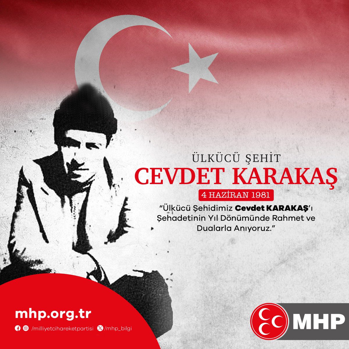 Ülkücü Şehidimiz Cevdet KARAKAŞ'ı Şehadetinin Yıl Dönümünde Rahmet ve Dualarla Anıyoruz.