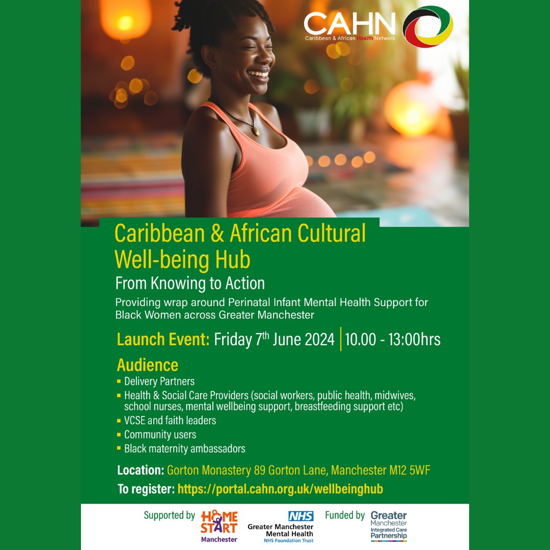cahn_uk's tweet photo. Booked your FREE π« for the launch of our Caribbean & African Cultural Well-being Hub?
π Gorton Monastery
π
7/6/24
π10am-1pm.
ππΏ:https://t.co/N4eWgtAGO8
#Wellbeing #PerinatalSupport #GreaterManchester https://t.co/OT7RaU7HqF