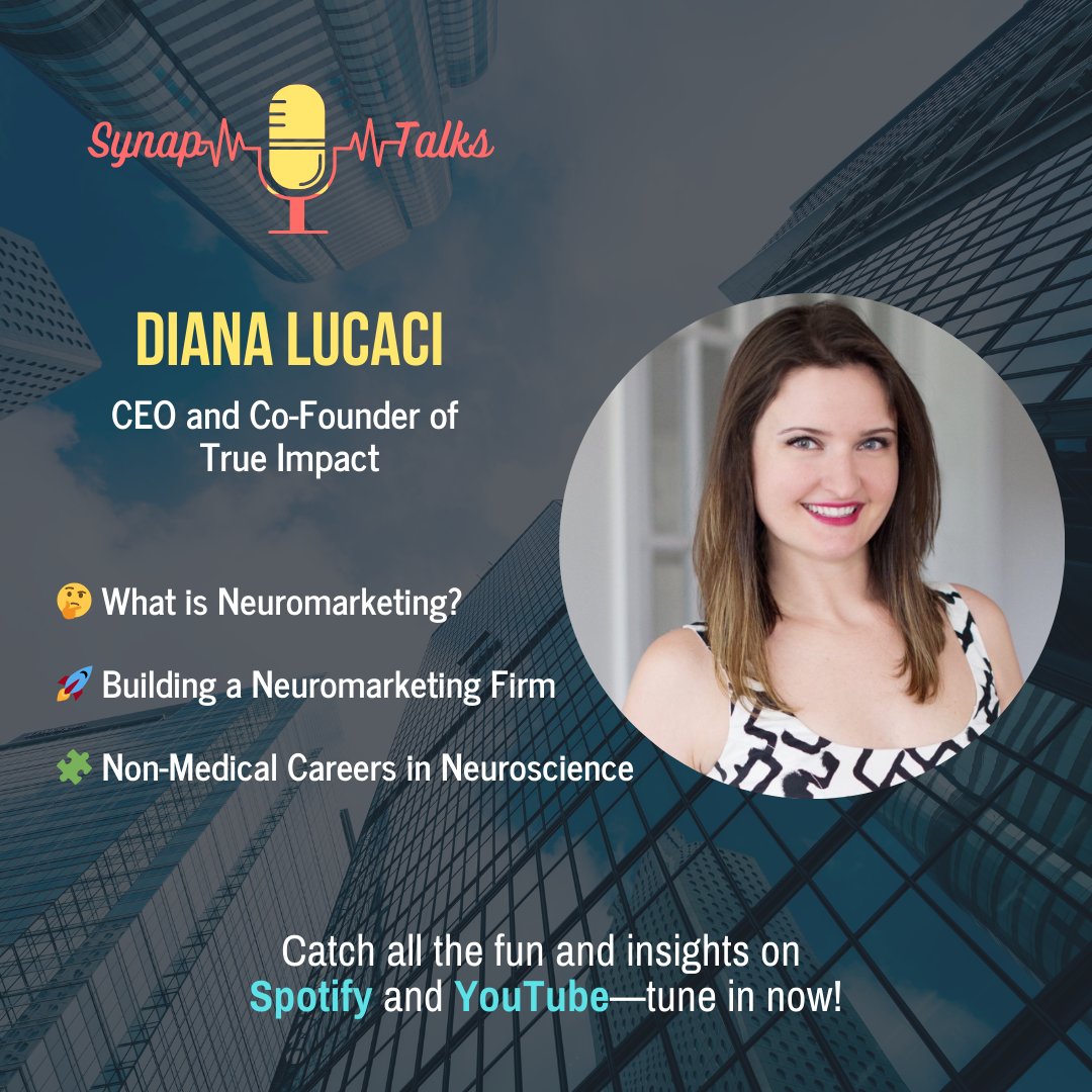 SynapseUofT's tweet photo. 🚀 In "Your Brain Wants a New Car | Neuromarketing with Diana Lucaci," we chat with Diana Lucaci, CEO &amp; Co-Founder of True Impact. Join us as Diana, an innovative entrepreneur, reveals how neuroscience is transforming product marketing. 🌟🚀🔬🧠💡 https://t.co/tTm784BtPz