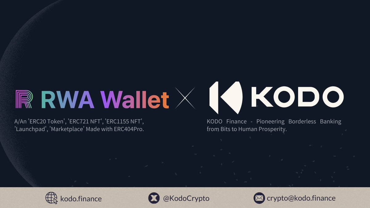 🎉 Partnership Announcement

📣 #KODO is thrilled to announce our partnership with @HelloRWA, for the best fiat on & off ramp service.

#HelloRWA is an all-in-one platform featuring #ERC20 Tokens, #ERC721 NFTs, #ERC1155 NFTs, a Launchpad, and a Marketplace, all built with