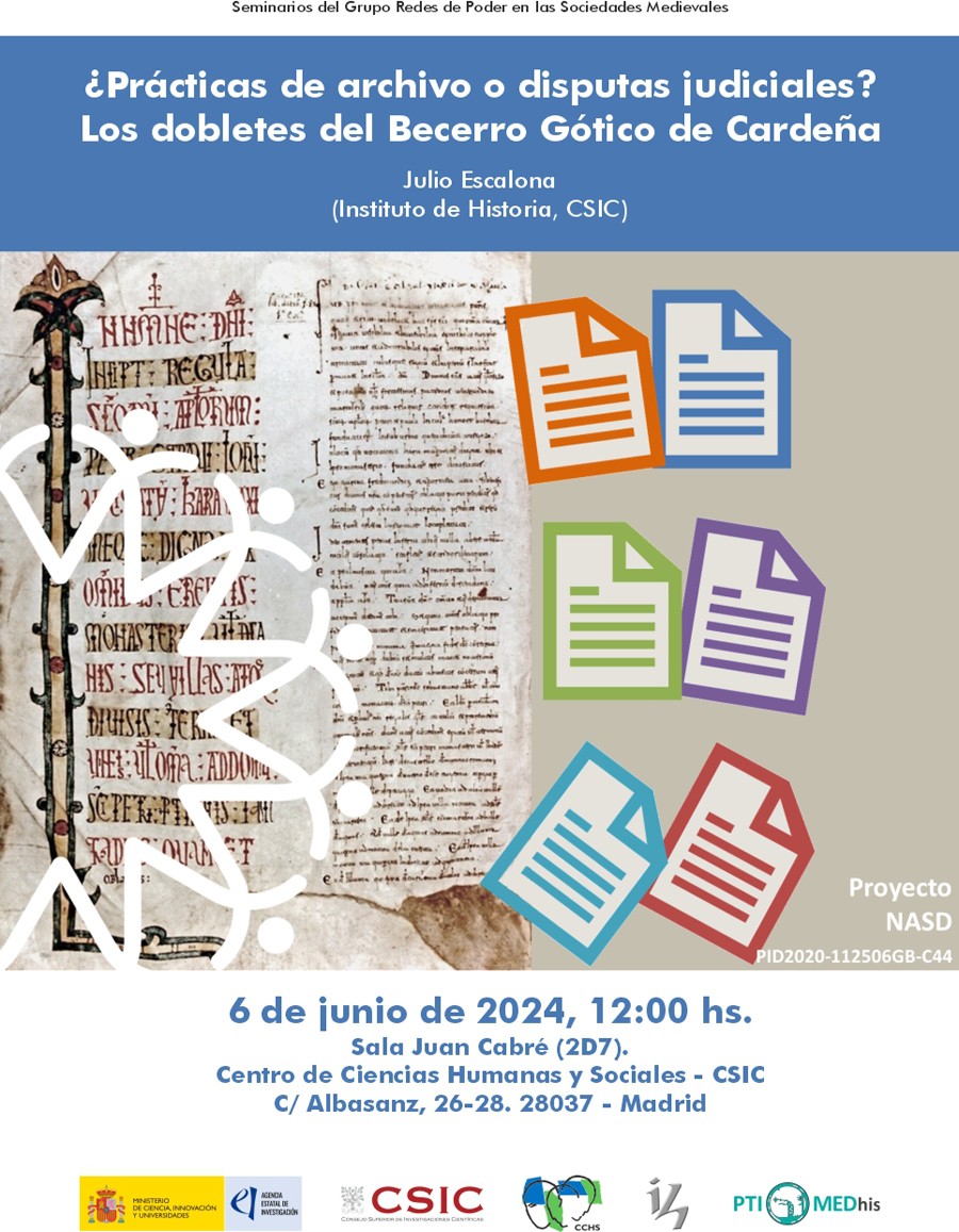 Seminarios del Grupo Redes de Poder en las Sociedades Medievales: '¿Prácticas de archivo o disputas judiciales? Los dobletes del Becerro Gótico de Cardeña' Por Julio Escalona @IH_CSIC 6 de junio de 2024. 12:00h cchs.csic.es/es/event/semin… a través de @CCHS_CSIC