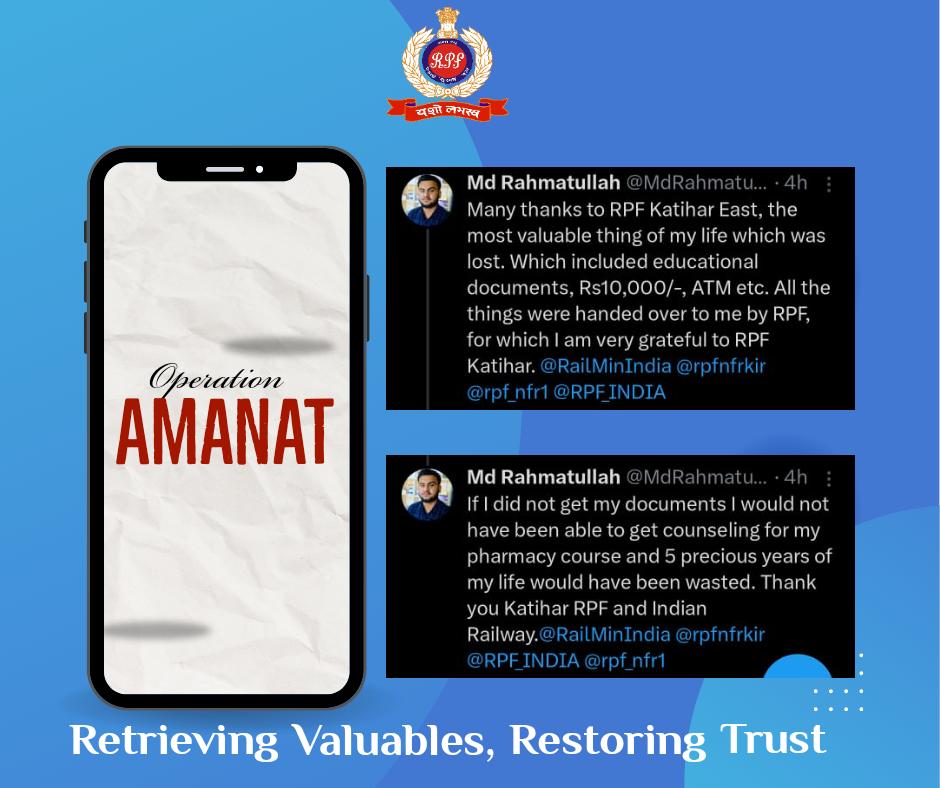 Thank you sir @MdRahmatul33286 for appreciating our efforts! Your positive feedback inspires us to continue our dedicated service. Kudos to #RPF Katihar team for their excellent work. #OperationAmanat #WeValueYourValuables @rpfnfrkir