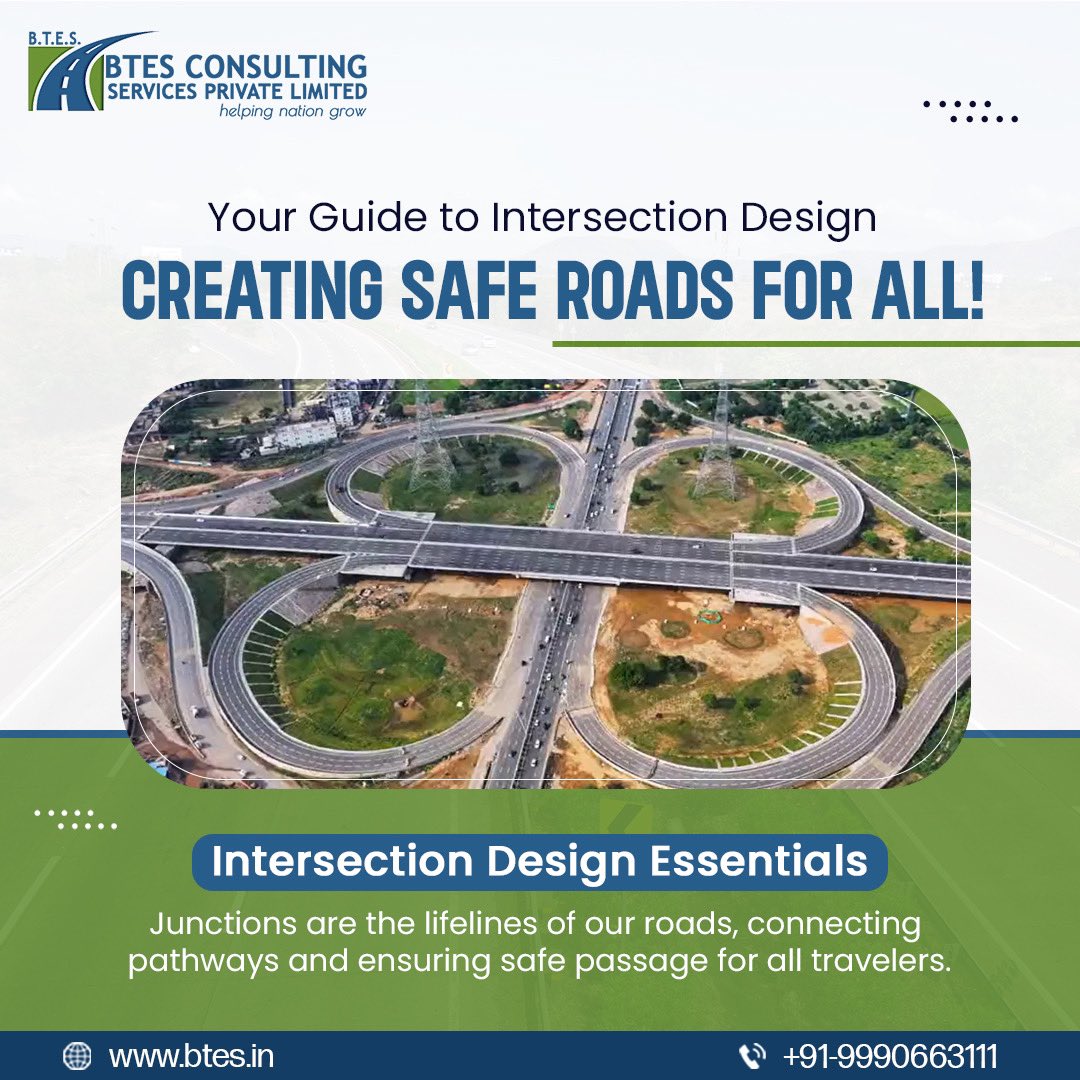 BTES_CONSULTANT's tweet image. Discover how strategic planning and principles transform junctions into seamless conduits of safety and efficiency.
📞: +91-9990663111

#BTESConsulting #IntersectionDesign #RoadSafety #TrafficFlow #EfficiencyInMotion #PedestrianSafety #InfrastructureDesign #RoadNetworks