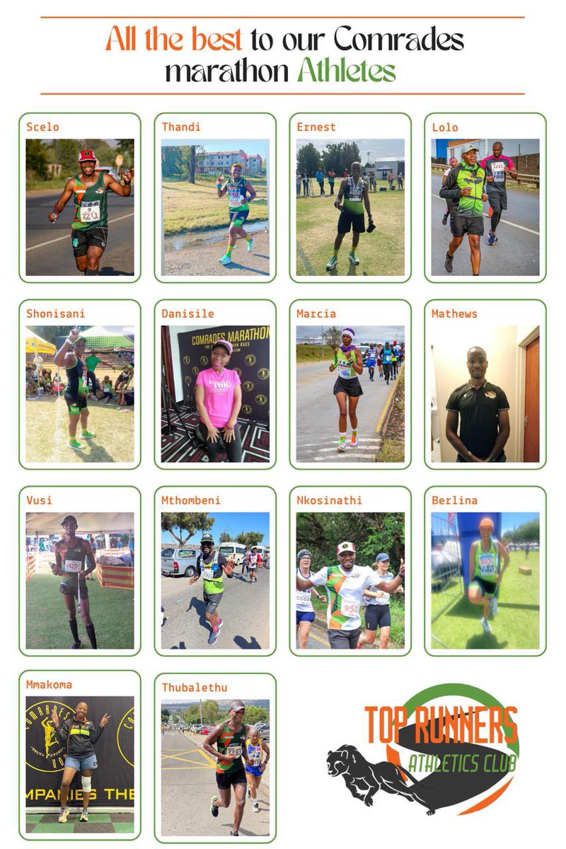 Top Runners Athletic Club (@runnerstop) on Twitter photo With just 5 days to go, to the <a href="/ComradesRace/">ComradesRace</a>. We would like to wish our Top Runners AC Family all the best in their endeavour to finish the Ultimate Human Race! #Nakanjani #TogetherWeGoTheDistance💚🧡🖤 With just 5 days to go, to the <a href="/ComradesRace/">ComradesRace</a>. We would like to wish our Top Runners AC Family all the best in their endeavour to finish the Ultimate Human Race! #Nakanjani #TogetherWeGoTheDistance💚🧡🖤