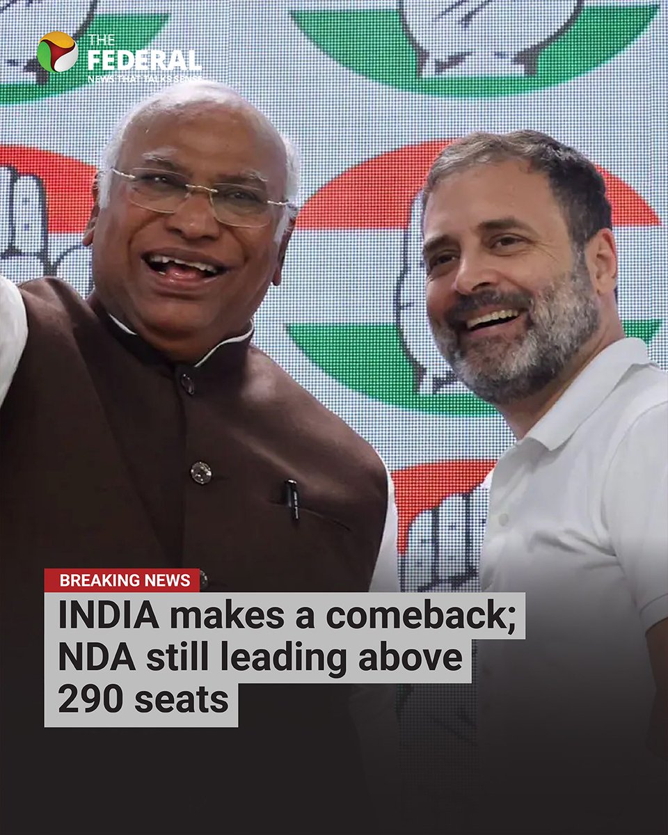 TheFederal_News's tweet photo. #ElectionWithTheFederal | It's advantage NDA (297) but INDIA (227) makes a comeback
Track the most accurate updates here: https://t.co/YHUCJMX1AP https://t.co/HAyjTfQmiT