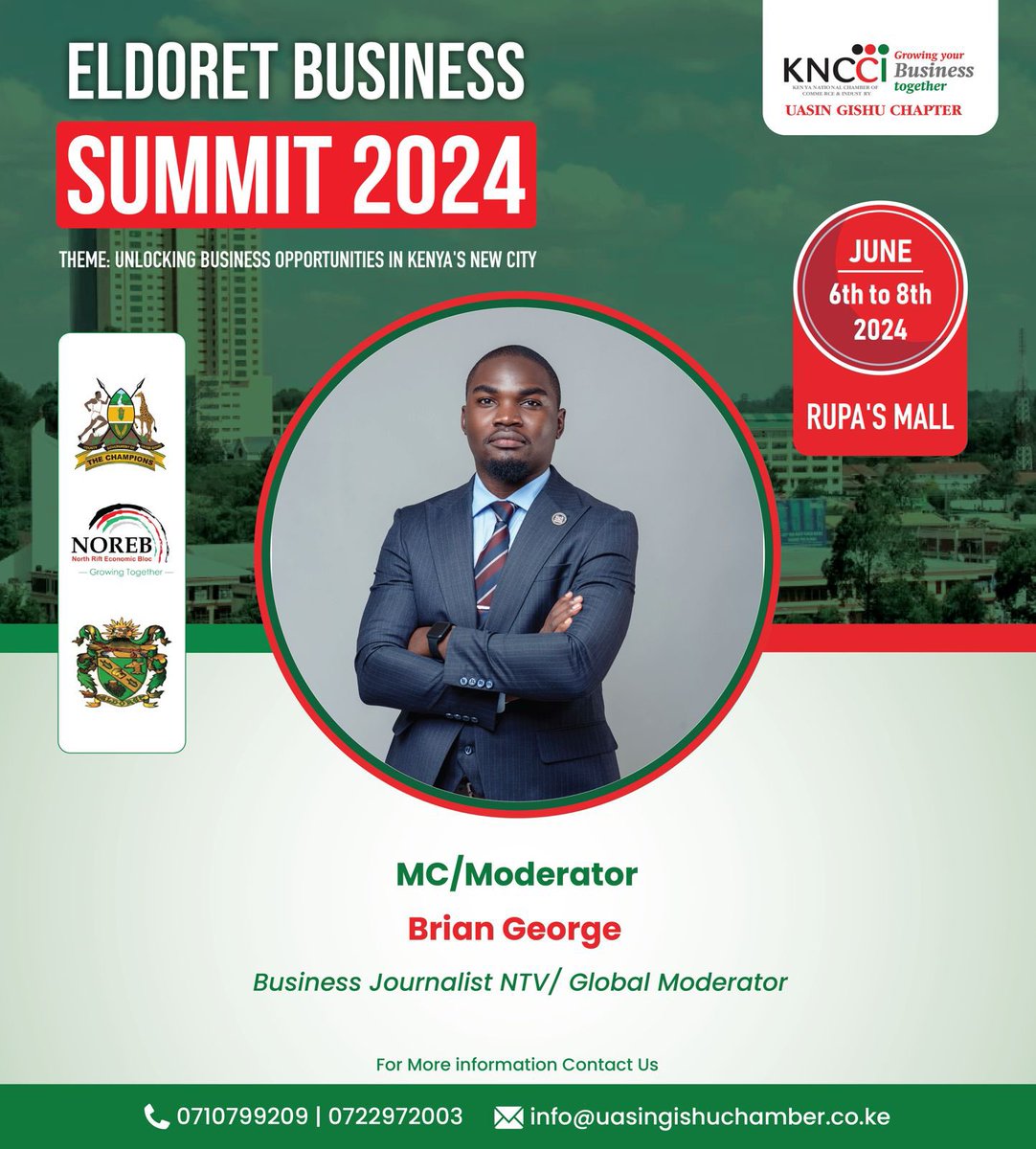 BrianGeorgeKE's tweet photo. 1st booking of the month! Eldoret we will be around on Thursday and Friday the 6th and 7th of this month for KNCCI Business Summitπ₯³! See you then
#GlobalModerator #WorldClassMC https://t.co/CVtDxq1BLV
