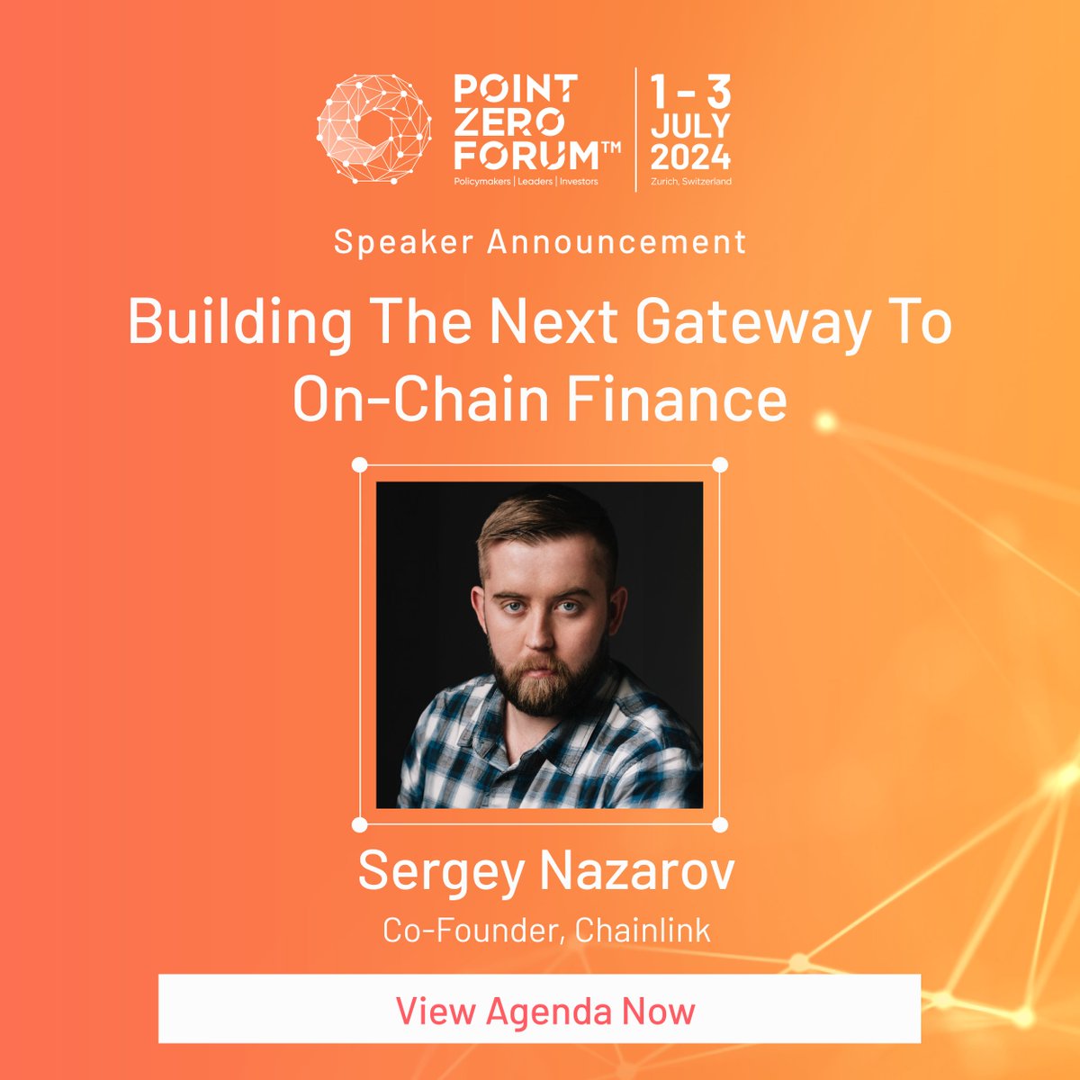 We have @SergeyNazarov joining our lineup of expert speakers at the Point  Zero Forum! Sergey is the co-founder of @chainlink, a Web3 services  platform that has enabled trillions of dollars in on-chain