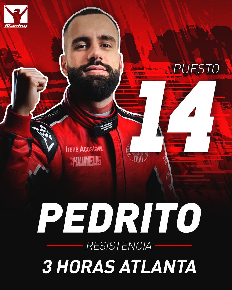 ¡Gran esfuerzo de <a href="/Pedrito_feer/">Pedro Fernández Olmedo</a> en las 3 horas de Atlanta de <a href="/iRacing/">iRacing</a>!

Terminando en la posición 14, demostrando tenacidad y habilidad en cada vuelta. ¡Vamos por más! 💪

 #iRacing #CarrerasVirtuales #PasiónPorElMotor