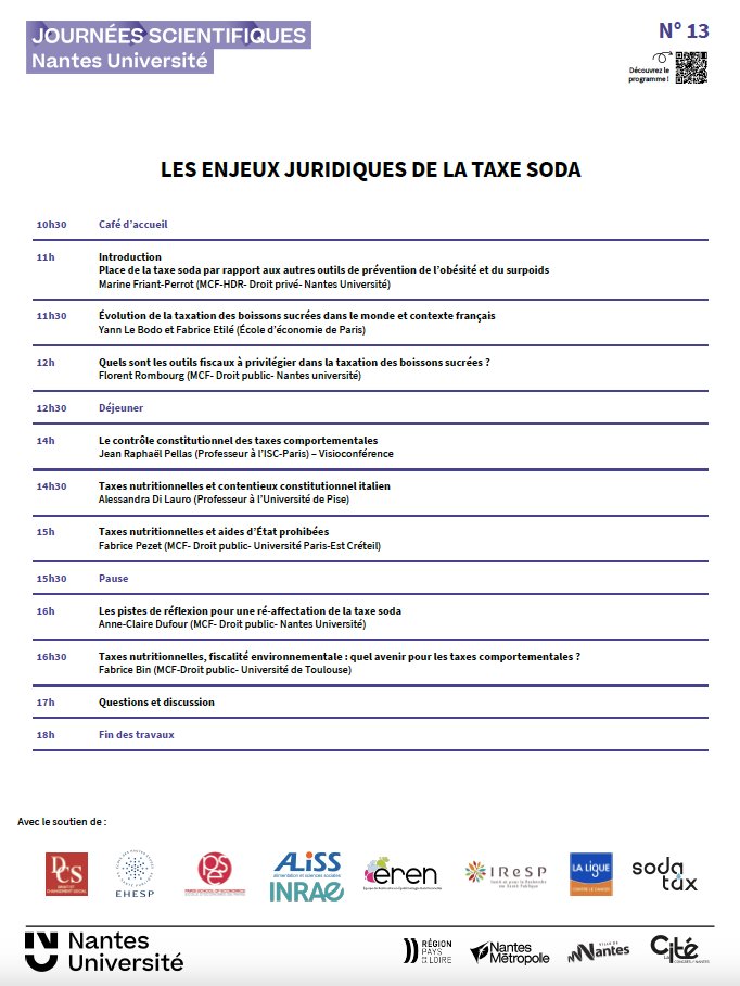 DcsLabo's tweet photo. 🎯 11/06 Journée Les enjeux juridiques de la taxe soda
Projet de recherche SODA-TAX @EHESP
#IReSP &amp; @laliguecancer 
➡️https://t.co/1NLXctYm6B
#SantéPublique #DroitFiscal #Nutrition 
👉https://t.co/KFU4ZXKfyW https://t.co/308jKLYYtB