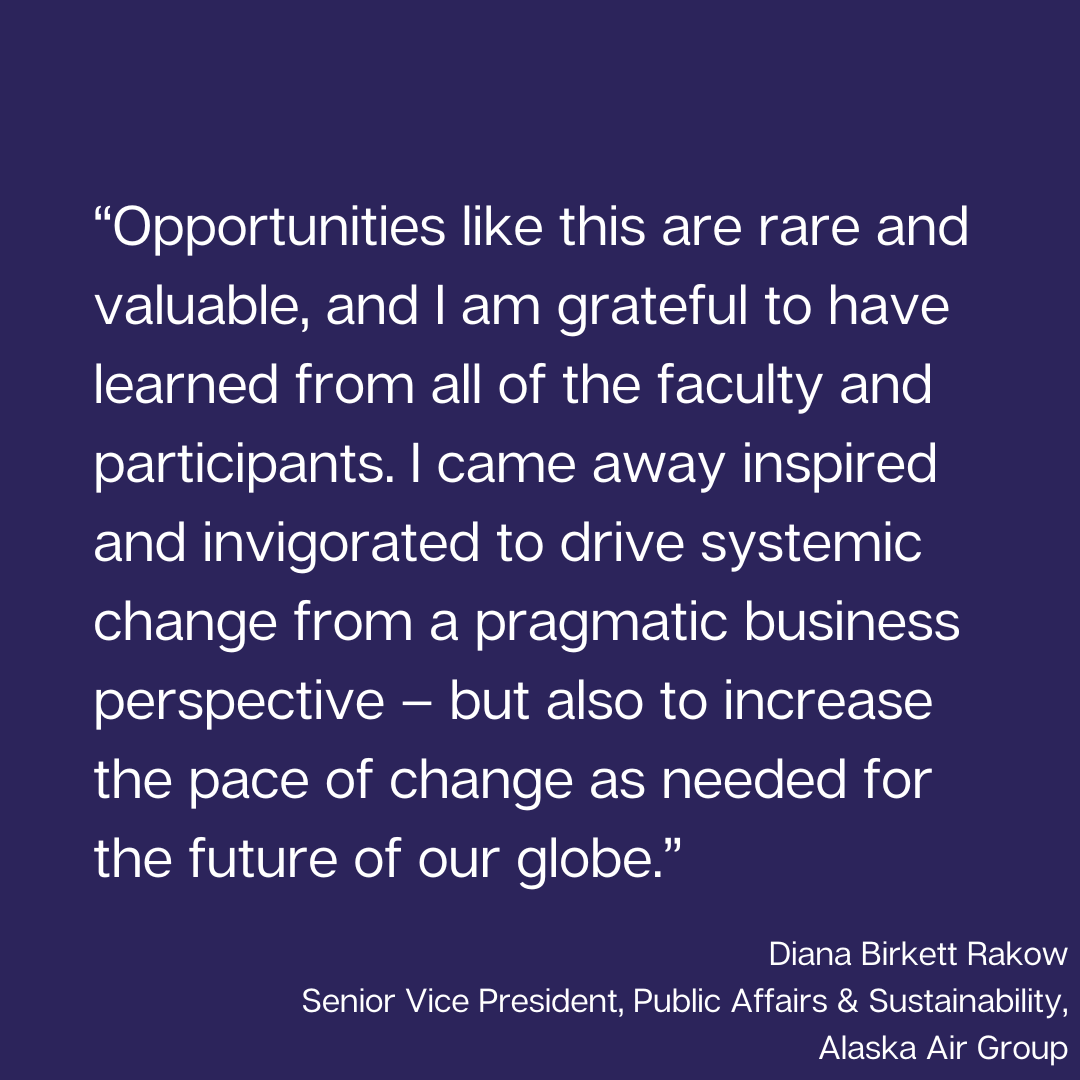 Diana Birkett Rakow, Senior Vice President, Public Affairs & Sustainability, Alaska Air Group shares her experience of CISL's Business & Sustainability Programme (BSP). 

Find out more and apply to the next BSP near you: cisl.cam.ac.uk/education/exec…