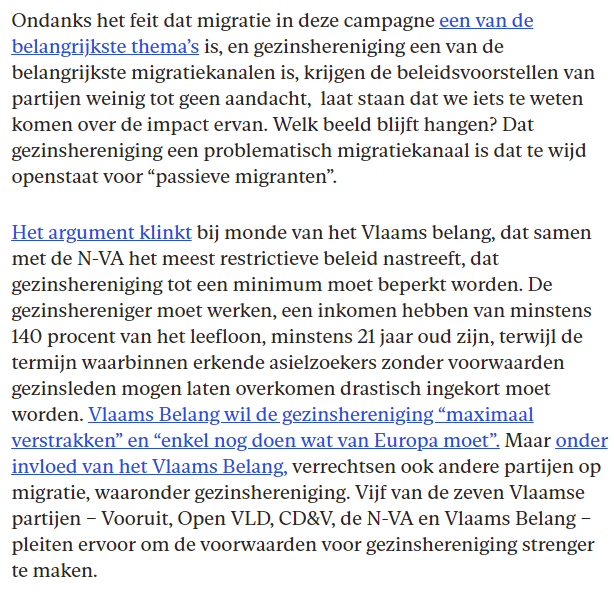 Alle partijen vinden 'het gezin' belangrijk. En toch zetten 5 van de 7 Vlaamse partijen in op verstrengen van gezinshereniging zonder enige impactanalyse of wetenschappelijke argumentatie. Het 'gevoel' domineert. Misschien eerst @Pdbruyne zijn boek lezen. knack.be/nieuws/belgie/…