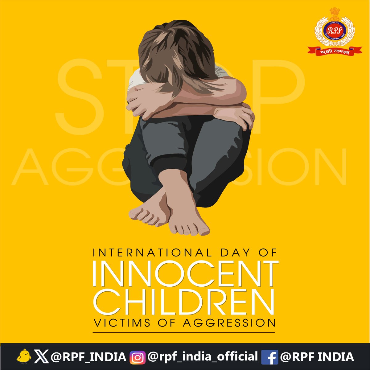 On International Day of Innocent Children (Victims of Aggression), let's unite to shield the most vulnerable. If you spot any child in need of care & protection within railway premises, Reach out to #RPF or Railway #ChildHelpline immediately. #OperationNanheFarishte #Dial139
