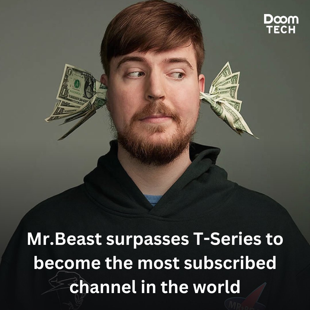 DoomTechNews's tweet image. MrBeast has overtaken T-Series as the largest YouTube channel in a long-running battle for the most subscribers.

Read more : bit.ly/3Kwf7hr

#MrBeast #YouTube #DoomTech