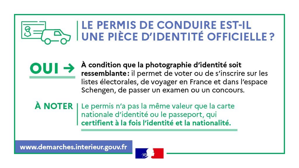 💡#LeSaviezVousl Votes, examens, voyages,.. Dans certains cas, votre permis de conduire peut servir de justificatif d'identité. 👉 Il est cependant nécessaire que la photo d'identité y figurant soit ressemblante. ➕d'infos sur service-public.fr/particuliers/v…