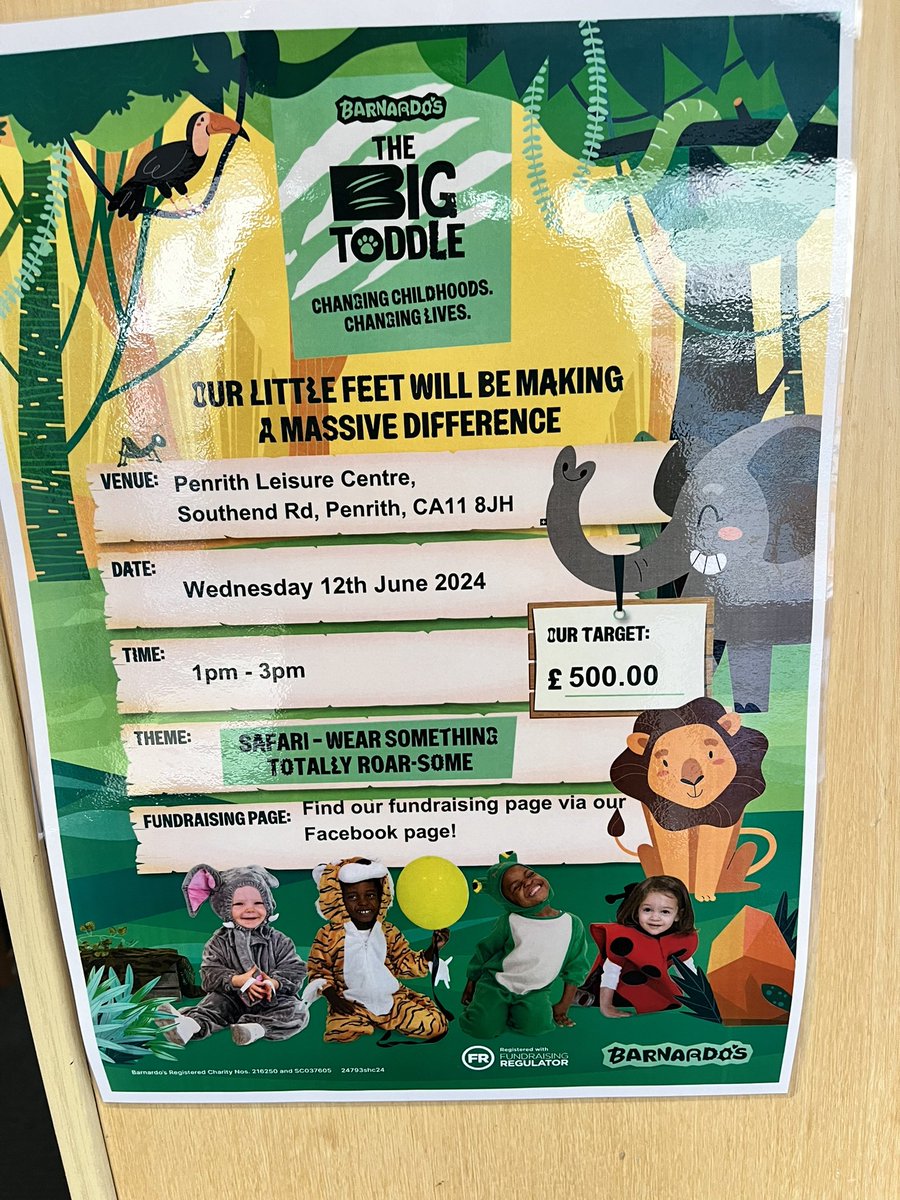 Ready, Steady...Delighted with the whole team and even extended family members contributions to 2 of our stars at our up and coming Big Toddle. One colleague said she loves how this event has brought all of our talents out. This is turning out to be much more..#Barnardos