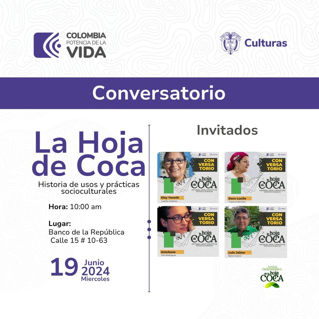 JMPinzon's tweet photo. #Conversatorio La Hoja de Coca 🍃🌿 Historia, usos y prácticas socioculturales.

Miércoles 19-Junio-2024 en el @BancoRepublica @BanRepCultural, agencia cultural de #Florencia #Caquetá.

1er. Festival Gastronómico de la Hoja de #COCA en Florencia, con el apoyo de @MinCultura 🇨🇴 https://t.co/lujAkX9doZ