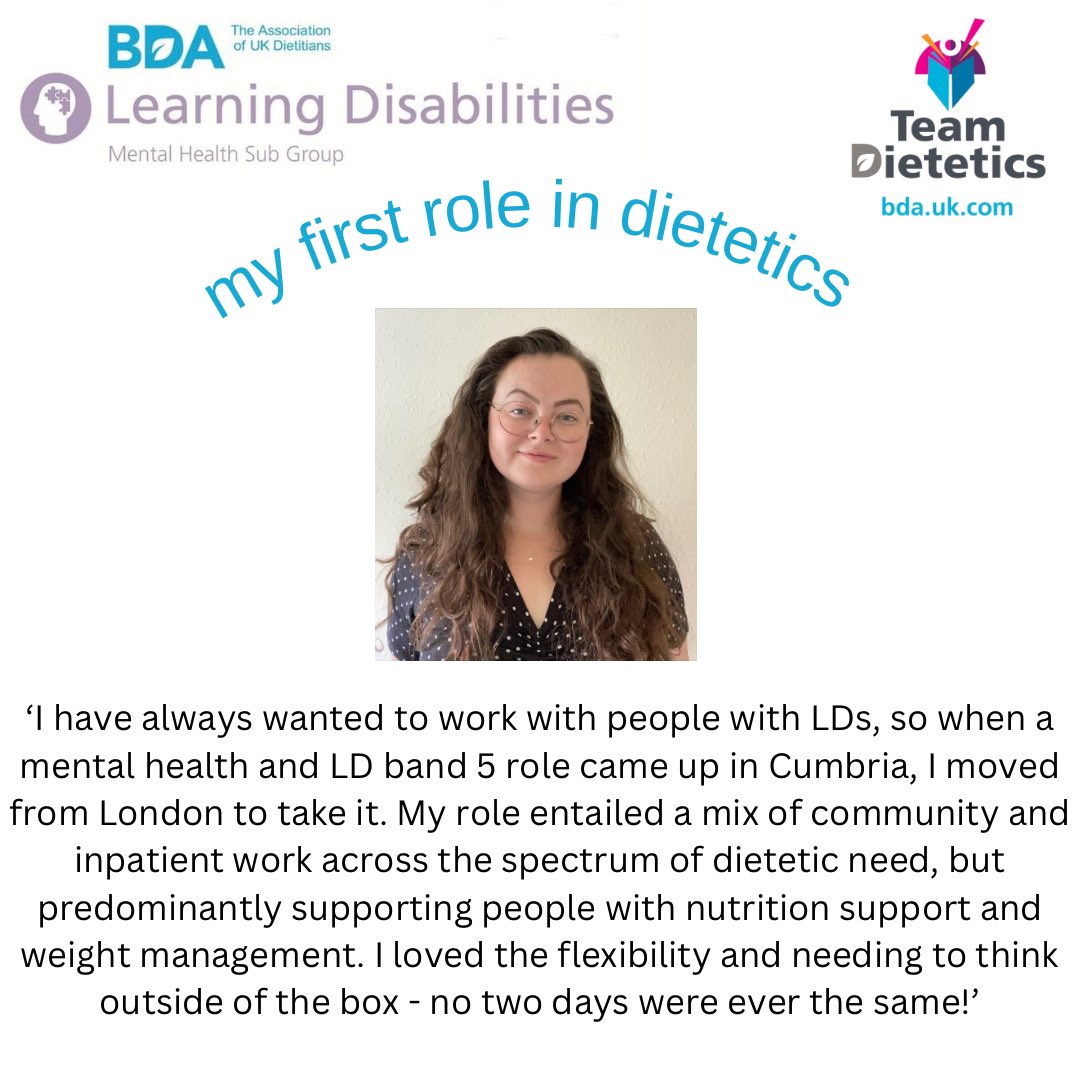 Our secretary, <a href="/Annabelle__AG/">Annabelle Green RD</a>, tells us about her first role in dietetics. We would love to hear from anyone else who worked with people with learning disabilities in their first role! #DW2024 <a href="/BDA_Dietitians/">British Dietetic Association</a> <a href="/Dietitians_MHG/">BDA Mental Health Specialist Group</a>