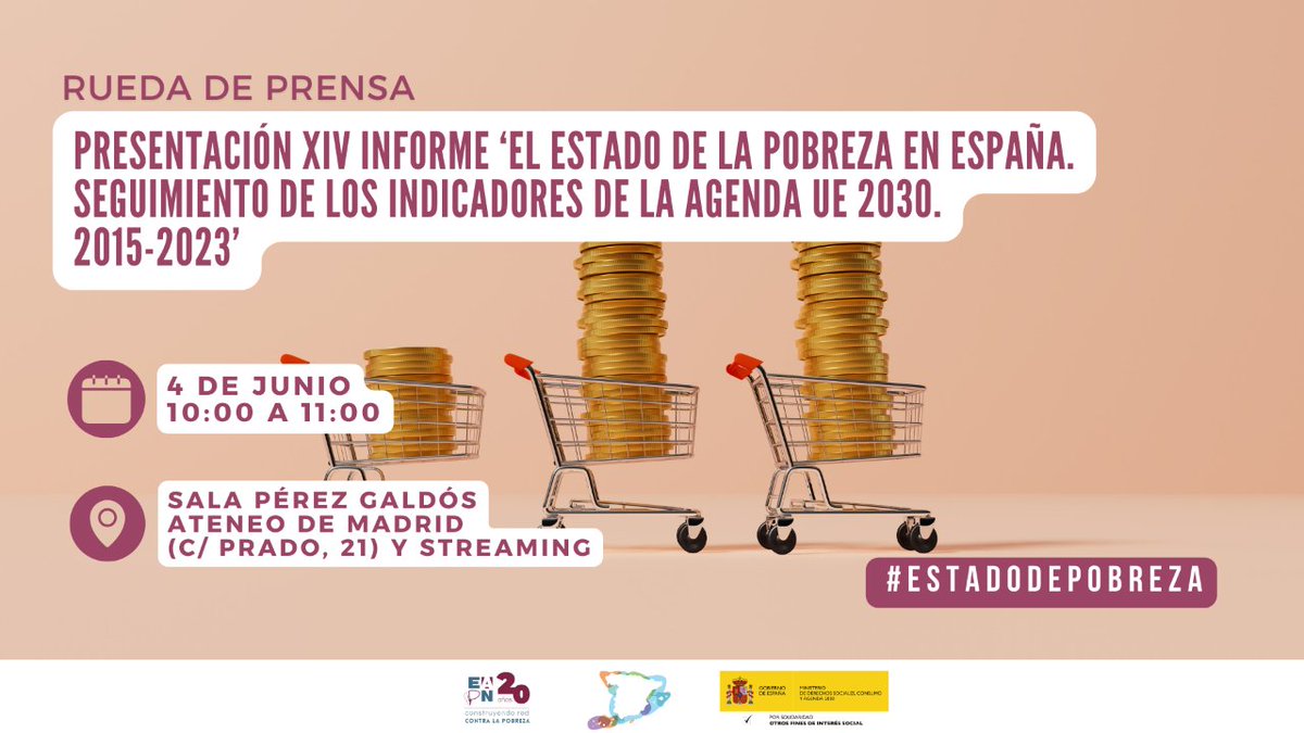 ⏰En unos minutos comienza la Rueda de prensa de la presentación del XIV Informe El #EstadodePobreza en el @ateneodemadrid. Un análisis profundo de los datos de #pobreza en 🇪🇸, poniendo el foco en las dimensiones donde más incide. 📹 youtube.com/live/5toIRwFM9…