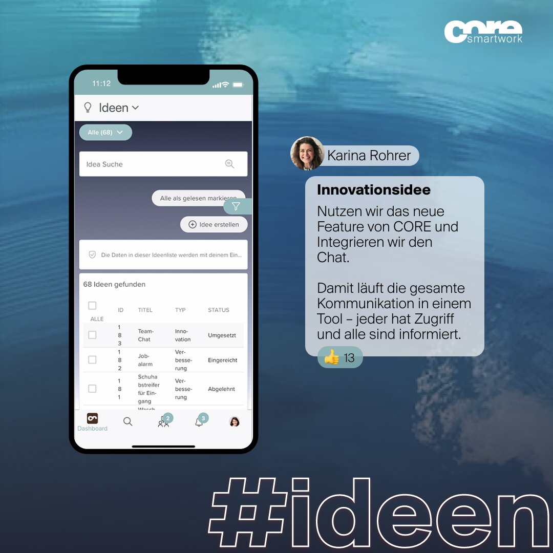 COREsmartwork's tweet photo. 𝗜𝗱𝗲𝗲𝗻𝗿𝗲𝗶𝗰𝗵𝘁𝘂𝗺 𝗮𝗹𝘀 𝗚𝗲𝘄𝗶𝗻𝗻!
Die besten Ideengeber sind die Mitarbeitenden.
 
Mit unserem Modul CORE Idea kann dein Team wertvolle Ideen einbringen und damit dem Unternehmen viel Zeit &amp; Geld zu sparen.💡📲
#codi #mitarbeiterapp #features #ideen #allinonelösung https://t.co/64pkyt067t