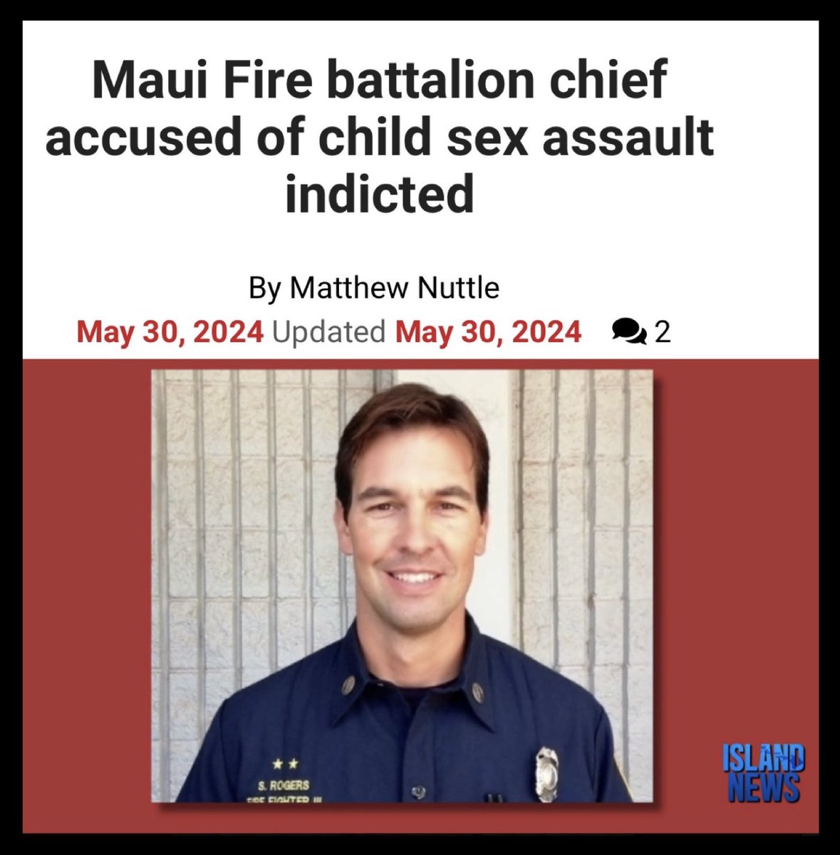 Shawn Rogers was arrested and charged on two counts – one for continuous sexual assault of a minor under the age of 14 and one for first-degree sexual assault. Rogers began sexually assaulting the girl in November 2019 through April 2022. kitv.com/news/maui-fire…