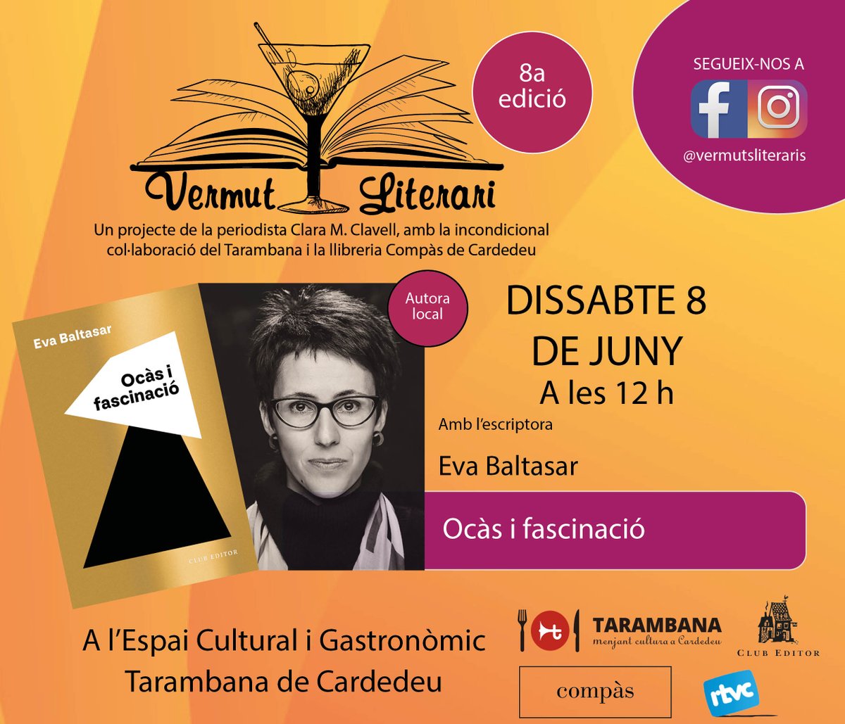 Aquest dissabte tanquem la 8a edició amb la gran Eva Baltasar. Us hi esperem amb moltíssimes ganes!
.
<a href="/rtvcardedeu/">RTVCardedeu</a> @Compascardedeu <a href="/eltarambana/">Tarambana</a>