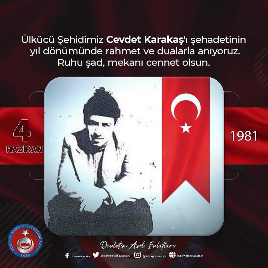 Ülkücü Şehidimiz Cevdet Karakaş’ı şehadetinin yıl dönümünde rahmet ve dualarla anıyoruz.
Ruhu şad, mekanı cennet olsun.

#4Haziran1981
#CevdetKarakaş
#DevletinAsilEvlatları
#TÜRKAV