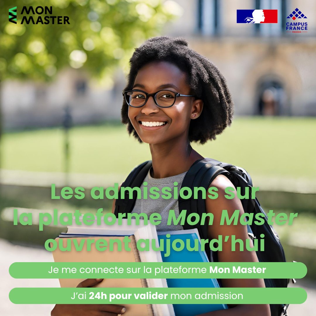 La phase principale d'admission sur #MonMaster a ouvert 📅

Que faire ? 🎓

🌐 Je me connecte à la plateforme: urlz.fr/qTCX
👀 Je vérifie si j'ai été admis(e)
🟢 Si oui: j'ai 24h pour valider mon admission
❌ Si non: j'attends le 25/06 pour la phase complémentaire