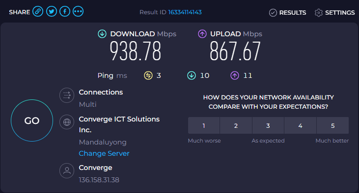 MengMorales's tweet photo. Daily Speedtest for @ExperienceCNVRG's #UnleashTheBoostSpeedTestChallenge #FlexYourSpeed #ConvergeSpeedtestChallenge   

Day 35 https://t.co/aw1w4ekCsW