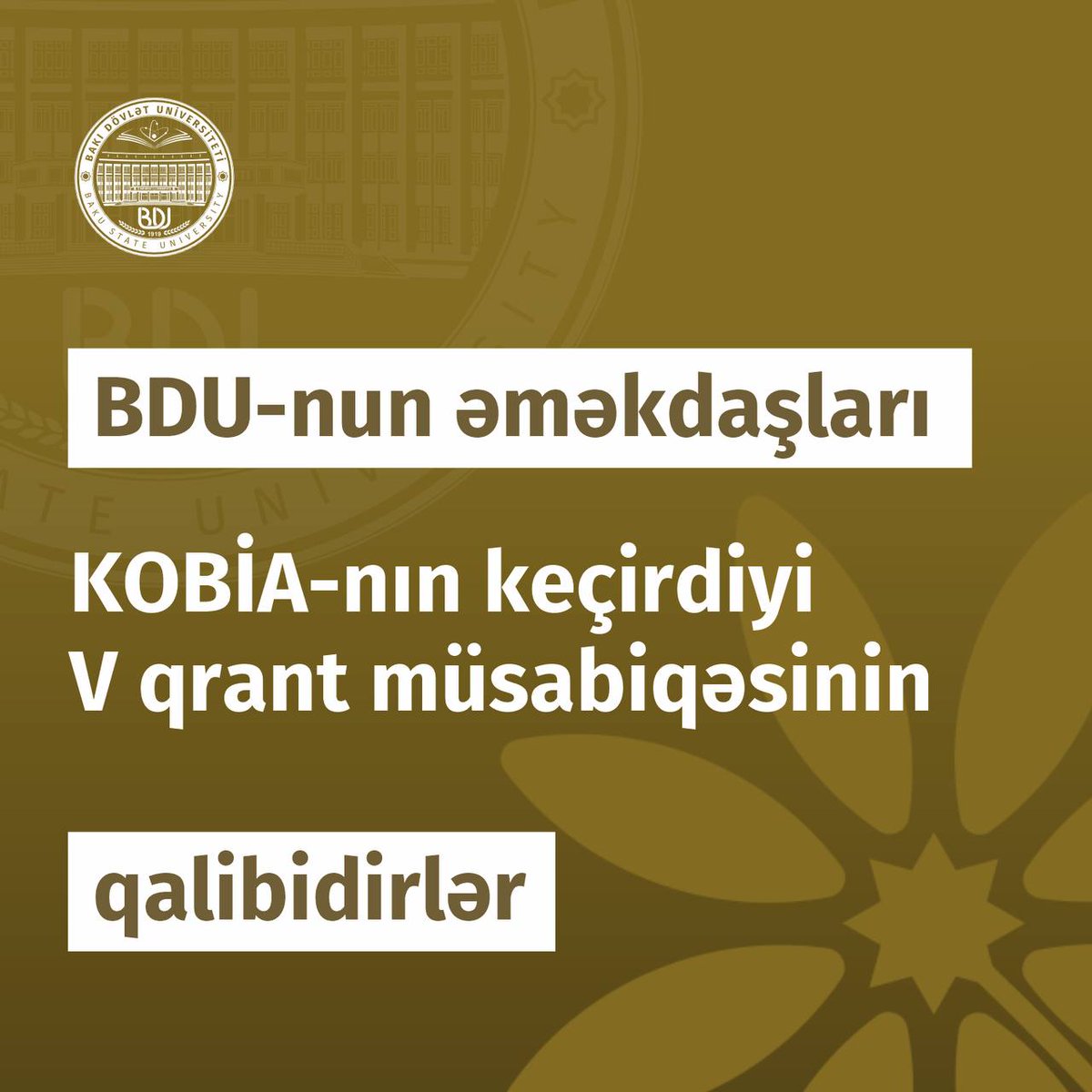 bdu_eduaz's tweet image. 📣 BDU əməkdaşları KOBİA-nın keçirdiyi 5-ci qrant müsabiqəsinin qalibidirlər 👏

Ətraflı: bit.ly/4aKbE9z

#BDU105 #BakıDövlətUniversiteti #BakuStateUniversity #BDU  #KOBİA #qrantmüsabiqə